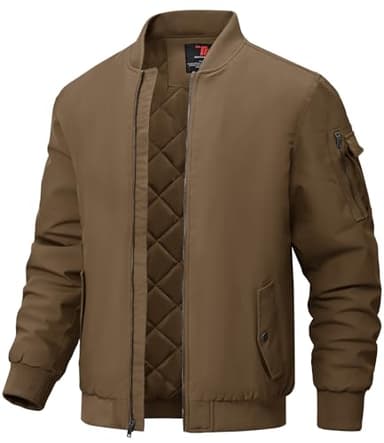 BGOWATU Men's Jacket Windproof Quilted Bomber Jackets Casual Fall Winter Warm Padded Coats Outwear Coffee XL - Image 1
