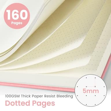 Bullet Dotted Journal Notebook for Women & Men, Hardcover Leather Journal for Writing, A5 Bullet Journaling Notebook for Work & Sketching, Perfect for Office School Home Supplies, 160 Pages, Pink - Image 2