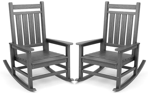 SERWALL Oversized Outdoor Rocking Chair Set of 2, HDPE Rocker for Adults, Patio Rocking Chairs for Porch, Grey - Image 1