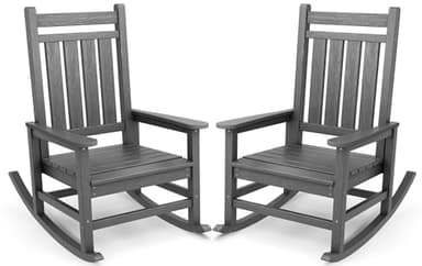 SERWALL Oversized Outdoor Rocking Chair Set of 2, HDPE Rocker for Adults, Patio Rocking Chairs for Porch, Grey - Image 1