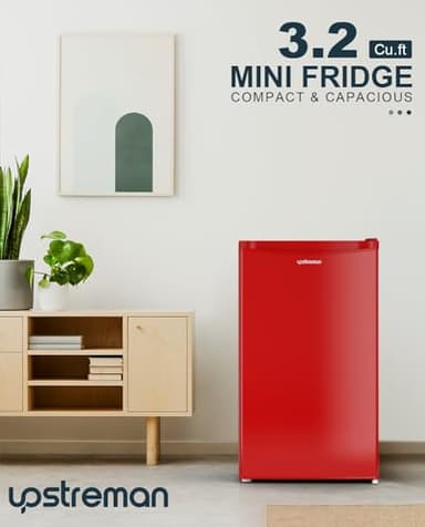 Upstreman 3.2 Cu.Ft Mini Fridge with Freezer, Single Door, Dorm Fridge, Adjustable Thermostat, Refrigerator for Dorm, Office, Bedroom, Red-BR321 - Image 6