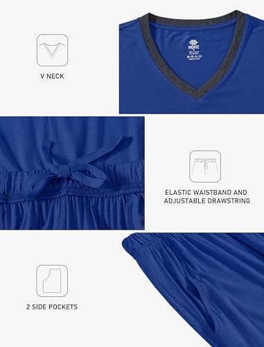 JINSHI Mens Pajamas Set Long Sleeve V Neck 2 Piece Sleepwear Pants with Pockets Lightweight Quick Dry Soft Good Elasticity-Deep blue L - Image 5