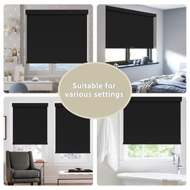 SUNOFF Cordless Blackout Roller Shades Blinds for Windows Free-Stop,Pull Down Room Darkening with Valance,Thermal Insulated Woven Fabric Window Door Blinds for Home,Office,Black 33" W x 72" L - Image 6