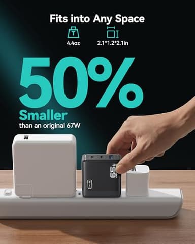 INIU USB C Charger Block, 3-Port 65W PD Fast Charging, Compact Type C Wall Charger with Foldable Plug, GaN Tech, for MacBook Pro/Air, iPhone 17, Samsung S25, iPad Pro, Laptop, Multiple Devices etc - Image 5