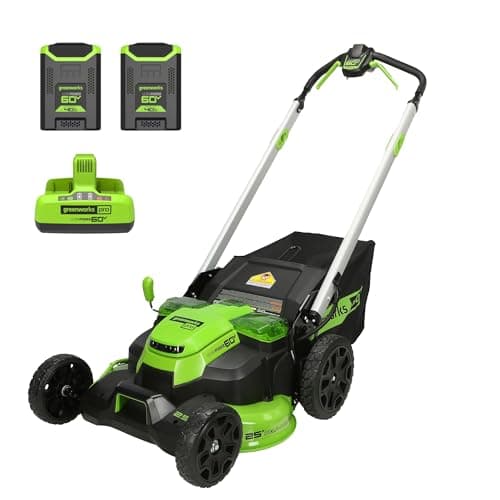 Greenworks 60V 25” Cordless (Self-Propelled) Lawn Mower (LED Lights + Aluminum Handles), 2 x 4.0Ah Batteries and Dual Port Rapid Charger - Image 1