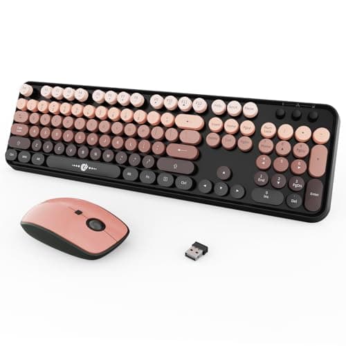 Wireless Keyboard and Mouse Combo, 104 Round Keys Cute Colorful Keyboard and Mouse with Retro Typewriter for PC/Mac/Laptop/Tablet/Computer/Windows Black - Image 1