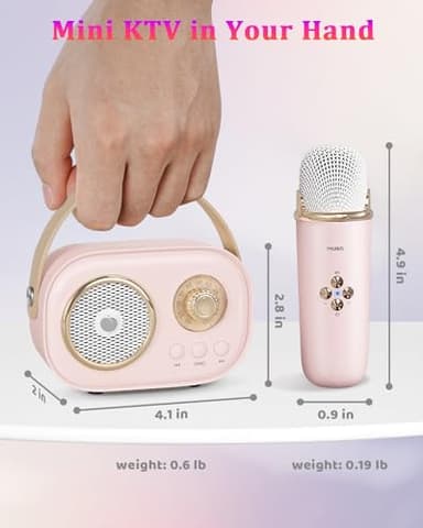 PRUNUS C20 Mini Karaoke Machine Portable Bluetooth Speaker with Wireless Microphone 6 Sound Modes for Adults&Kids Birthday Home Farmily Friends Party Gifts for Girls Boys Friends-Pink - Image 6