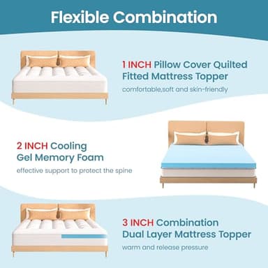 AprLeaf Pillow Top Mattress Topper Queen Size, 3 Inch Dual Layer Mattress Topper, 1 Inch Cooling Pillow Topper and 2 Inch Gel Memory Foam Mattress Topper for Back Pain - Image 2