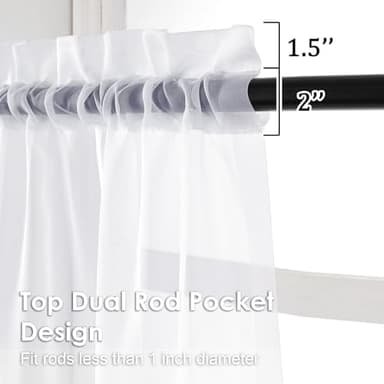 OVZME White Sheer Curtains 63 inch Length 2 Panels for Bedroom Living Room, Light Filtering Dual Rod Pocket Voile, Each 42 Width by 63 Length. - Image 2