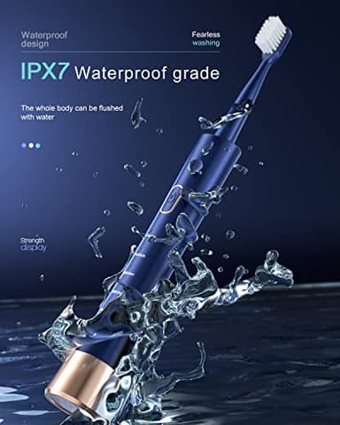 AJELU IPX7 Waterproof Sonicare Electric Toothbrush, 2-Hour Fast Charge with Intelligent Time Reminder, 5 Modes, 8 Brush Heads, Travel, Indoor, Outdoor, Blue - Image 5
