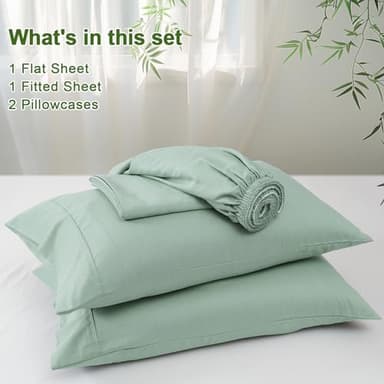 PHF Cooling Sheets Set King Size, Rayon Derived from Bamboo & Polyester, Breathable & Wrinkle Free Silky Soft Bedding Sheets, Wider Elastic Band, 16" Deep Pocket Bedding Set & Pillowcase, Sage Green - Image 7