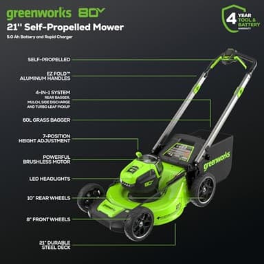 Greenworks 80V 21" Self-Propelled Lawn Mower (Gen 2), 8.0Ah Battery - Image 2