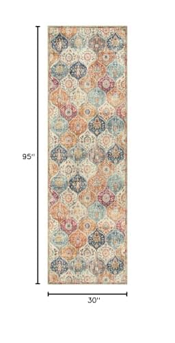 Lahome Moroccan Hallway Runner Rug, 2'5''x8' Ultra-Thin Washable Runners for Hallways Kitchen, Oriental Laundry Room Rug Non-Slip Vintage Long Carpet for Entryway Bedroom Bathroom, Cream/Multi - Image 2