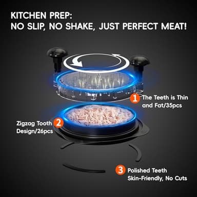 XUPAINC 11.5” Chicken Shredder, Large Pro Meat Shredder Tool Twist with Ergonomic Handle, Strong Non-Slip Base, Dishwasher Safe, Kitchen Chicken Grinder for Ground Food, Vegetables, Black - Image 4
