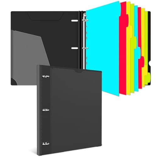 INFUN 1 Inch Telescoping 3 Ring Binder with 8-Tab Dividers, 30 Sheet Protectors and Labels – Compact Binder for Recipes, Documents and Notes, Includes 30 Recipe Cards – Black - Image 1