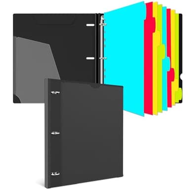 INFUN 1 Inch Telescoping 3 Ring Binder with 8-Tab Dividers, 30 Sheet Protectors and Labels – Compact Binder for Recipes, Documents and Notes, Includes 30 Recipe Cards – Black - Image 1