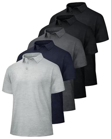 BOOJO 5 Pack Polo Shirts for Men - Quick Dry Moisture Wicking Performance Short Sleeve Mens Golf Shirts for Work Athletic - Image 1