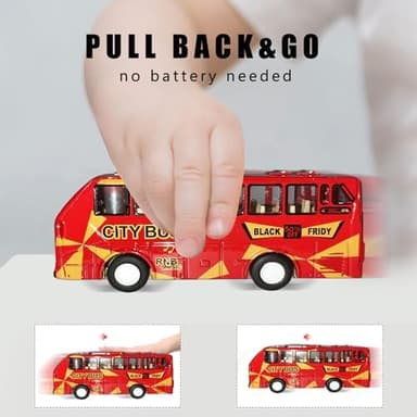 KIDAMI Die Cast Metal Toy Cars Buses Set, 1:64 Scale Double Decker City Bus Vehicles, Pull Back Cars with Openable Doors for Toddlers Boys Girls Birthday Gift - Image 5
