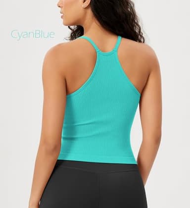 ODODOS Women's 3-Pack Seamless Cami Tops Ribbed Camisole Tank Top, Aqua+Orange+Cyan Blue, Medium/Large - Image 4