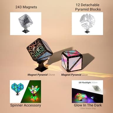 TOSY Magnet Pyramid - 1 Cube Transforms into 1 Billion Shapes, 12 Pieces, 243 Rare Earth Magnets, Glowing, Holographic Magnet Tiles Creative Puzzle STEM/STEAM Toy, Mixed Set - Image 5