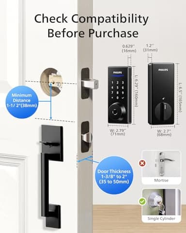 Philips Wi-Fi Smart Lock with Handle, Keyless Entry Keypad Door Lock with Handle, Front Door Deadbolt Set with WiFi Gateway, App Control, Fingerprint Unlock, PIN Code Unlock, Auto Locking - Image 7