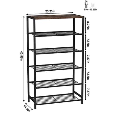 HOMEFORT Shoe Rack 6-Tier, Shoe Storage Shelf, Industrial Shoe Tower, Narrow Shoe Organizer for Closet Entryway, Small Shoe Rack Table with Durable Metal Shelves, Rustic Brown - Image 3