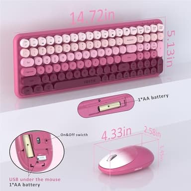 Wireless Keyboards and Mouse Combos, UBOTIE Colorful Gradient Rainbow Colored Retro Typewriter Flexible Keyboard, 2.4GHz Connection and Optical Mouse(Rosy Gradient) - Image 6