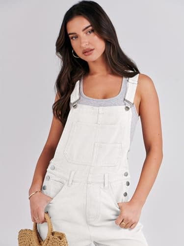 ANRABESS Overalls for Women Loose Fit Denim Overalls Adjustable Strap Jean Jumpsuit Bib Romper 2025 Fall Casual Work Outfits White Large - Image 5