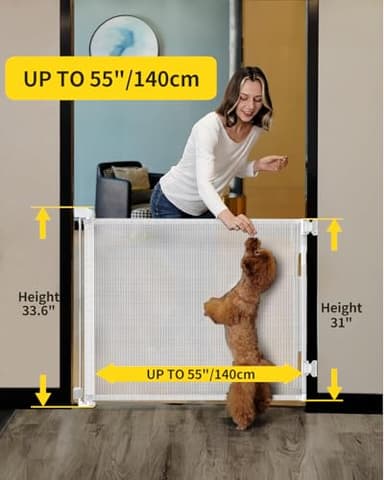 AOURMKOOP Retractable Baby Gate,Mesh Baby Gate or Mesh Dog Gate,33" Tall,Extends up to 55" Wide,Child Safety Gate for Doorways, Stairs, Hallways, Indoor/Outdoor（White,33"x55") - Image 2