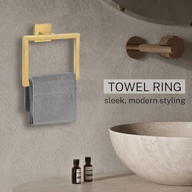 2-Piece Brushed Gold Towel Ring,Square Hand Towel Holder,Stainless Steel Modern Towel Holder Wall-Mounted Bathroom Towel Ring Towel Rack - Image 5