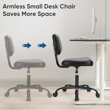 DUMOS Armless Office Desk Chair, Small Height Adjustable Computer Task Chair with Low Back Lumbar Support and 360° Swivel Rolling Wheels for Small Space, Kids and Adults, Dark Black - Image 6
