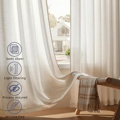 DaysU Linen Natural Curtains - 96 Inch Length, 2 Panel Sets for Living Room & Bedroom/Farmhouse, Semi Sheer Pleated, Rod Pocket, Light Filtering Privacy - Image 3