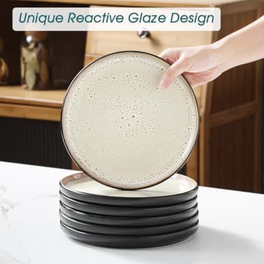 vancasso Plates and Bowls Sets, 24 Pieces Stoneware Dinnerware Sets for 8, Kitchen Dish Set Mircowave and Dishwasher Safe Dinner Set Ceramic Dishware, Light Cream, Series AMBER - Image 5