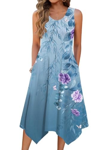Zeagoo Tropical Dresses for Women Casual Summer O Neck Sleeveless Boho Print Dress Loose Sundress with Pockets - Image 1