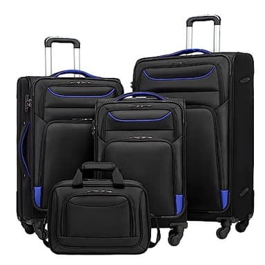 Coolife Luggage 4 Piece Set Suitcase TSA Lock Spinner Softshell lightweight(black+blue) - Image 1