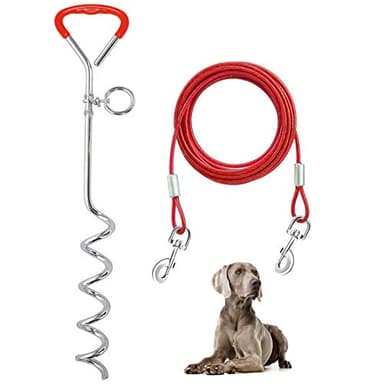 Supet Dog Tie Out Cable and Stake 32/16/10 ft Outdoor, Yard and Camping, for Medium to Large Dogs Up to 125 lbs, 16" Stake, 32/16/10 ft Cable with Durable Spring and Metal Hooks for Outdoor - Image 1