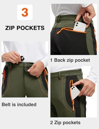TBMPOY Men's Snow Ski Hiking Pants Waterproof Winter Fleece Lined Pants Camping Skiing Ice Fishing Pants with Belt 02 Thick Green S - Image 5