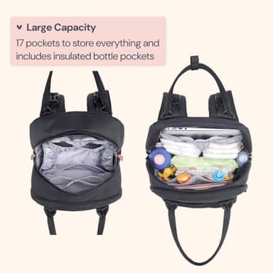 BabbleRoo Diaper Bag Backpack - Baby Essentials Travel Tote - Multi Function Water Resistant Diaper Bag, Travel Essentials Baby Bag with Changing Pad, Stroller Straps & Pacifier Case - Unisex, Black - Image 3