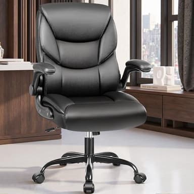 FelixKing Leather Office Chair - Small PU Ergonomic Desk Chair, Comfy Computer Chair with Wheels and Flip-up Armrests, Adjustable Height Mid Back Executive Office Chair for Short People-Black - Image 9