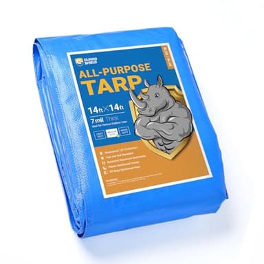 GUARD SHIELD Blue Tarp Waterproof 14x14 Feet Medium Duty All Purpose Poly Tarps Cover 7mil - Image 1