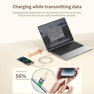 mcdodo USB C to Lightning Cable 4ft iPhone PD 36W Fast Charging Cord Soft Flow Material iPhone Charger for iPhone14 /13/13 Pro/ 12 Pro Max/ 12/11 /X/XS/XR/ 8 Plus/AirPods Pro(Off-White) - Image 6