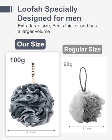 MTDLYICE Loofah Sponge, XXL Large Loofah 100g 4 Pack, Bath Sponge Soft Mesh Shower Loofah for Men, Body Scrub, Shower Pouf Bath Accessories, for Body Wash, Soap (Blue Gray) - Image 4