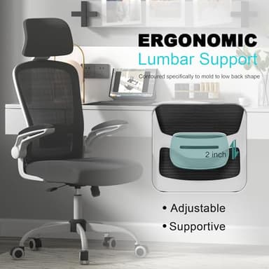 Mimoglad Office Chair, Comfy Desk Chair - High Back Ergonomic Computer Chair with Adjustable Lumbar Support & Headrest, Flip-up Armrests for Guitar Playing, Swivel Task Chair for Home Office - Image 3