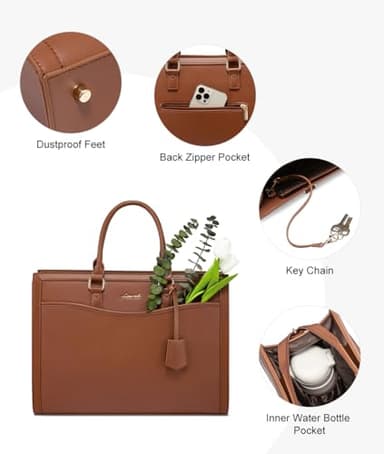 LOVEVOOK Laptop Tote Bag for Women, Leather Office Work Bag Briefcase fit for 15.6 inch Laptop, Large Teacher Computer Bag Handbag,2pcs Set Leather/Brown - Image 6