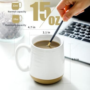 Hasense Coffee Mugs Set of 6, 15 oz Ceramic Coffee Cups with Comfortable Handle, Classic White Mug for Men and Women, Tea Cup Set for Latte, Cappuccino, Milk, Soup, Dishwasher and Microwave Safe - Image 2