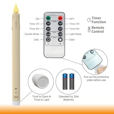 LED Flameless Taper Candles, 10.6 Inch, Set of 12, 2AA Battery Operated with Remote Control, Timer Function, Halloween, Christmas and Wedding Banquet Table Center Decoration, Ivory White (12) - Image 4