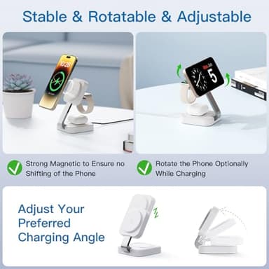 RYND 2025 Traveling Wireless Mag-Safe Fast Charging Station,Magnetic 3 in 1 Charger with iPhone 17 16 15 14 13 12 Pro Max Plus,Apple Watch Series & Air pods 4 3 2 Pro-Gifts for Wife & Husband(White) - Image 4
