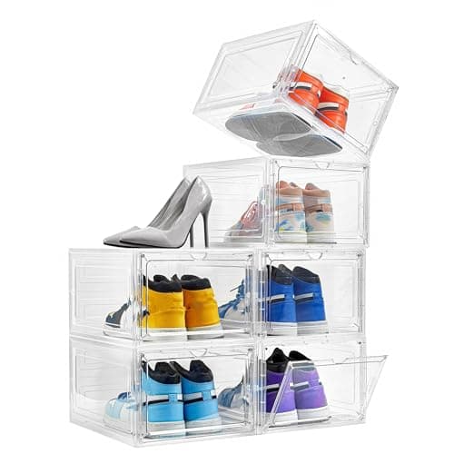 Attelite Shoe Box Organizer,Set of 6,Stackable Plastic Shoe Box with Clear Door, Shoe Storage Box Containers,For Display Sneakers,Easy Assembly,Fit up to US Size 12(13.4”x 10.6”x 7.4”) - Image 1
