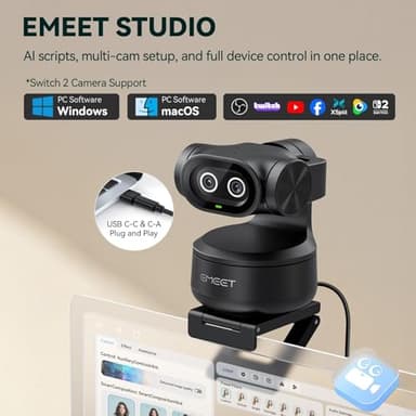 EMEET PIXY Dual-Camera AI-Powered PTZ Camera 4K, AI Tracking, PDAF&AI Autofocus 0.2s, 1/2.55'' Sony Sensor, 3 Mics, Presets, Gesture Control, 4K Webcam for Streaming and OBS/Twitch/Switch 2 Compatible - Image 7