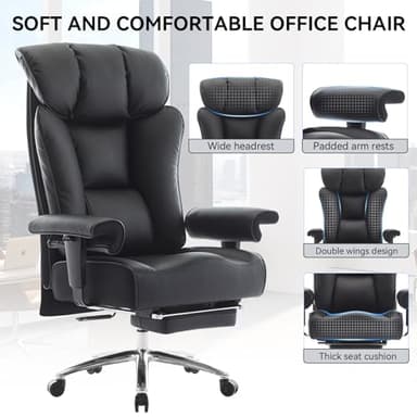 Efomao Ergonomic Office Chair 450LBS with Foot Rest, High Back PU Leather Executive Office Chair with Adjustable Armrests, Lumbar Support for Home or Work, Computer Chair, Black - Image 6